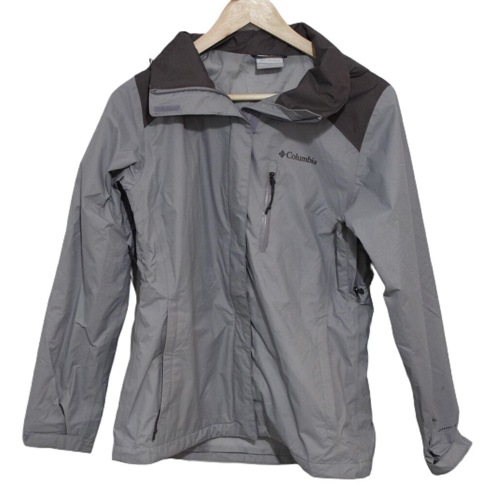 Womens Columbia Puddletown Hooded Omni-Tech Waterproof Rain Jacket Gray Size S